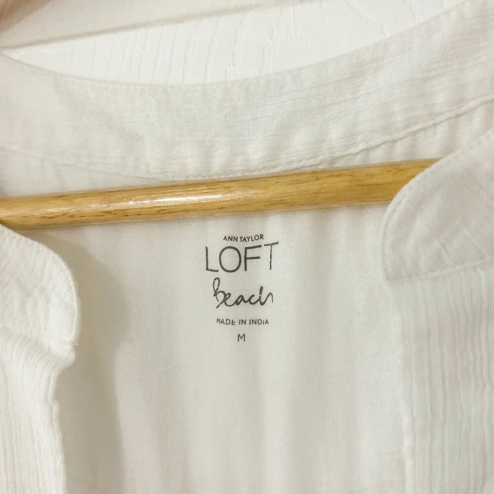 NWOT LOFT Beach White V-Neck Swimsuit Cover-Up Cotton Beach Dress Size Medium